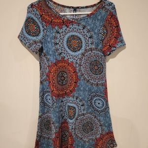 Iwollence Short Sleeve Midi Dress Orange/Blue Small